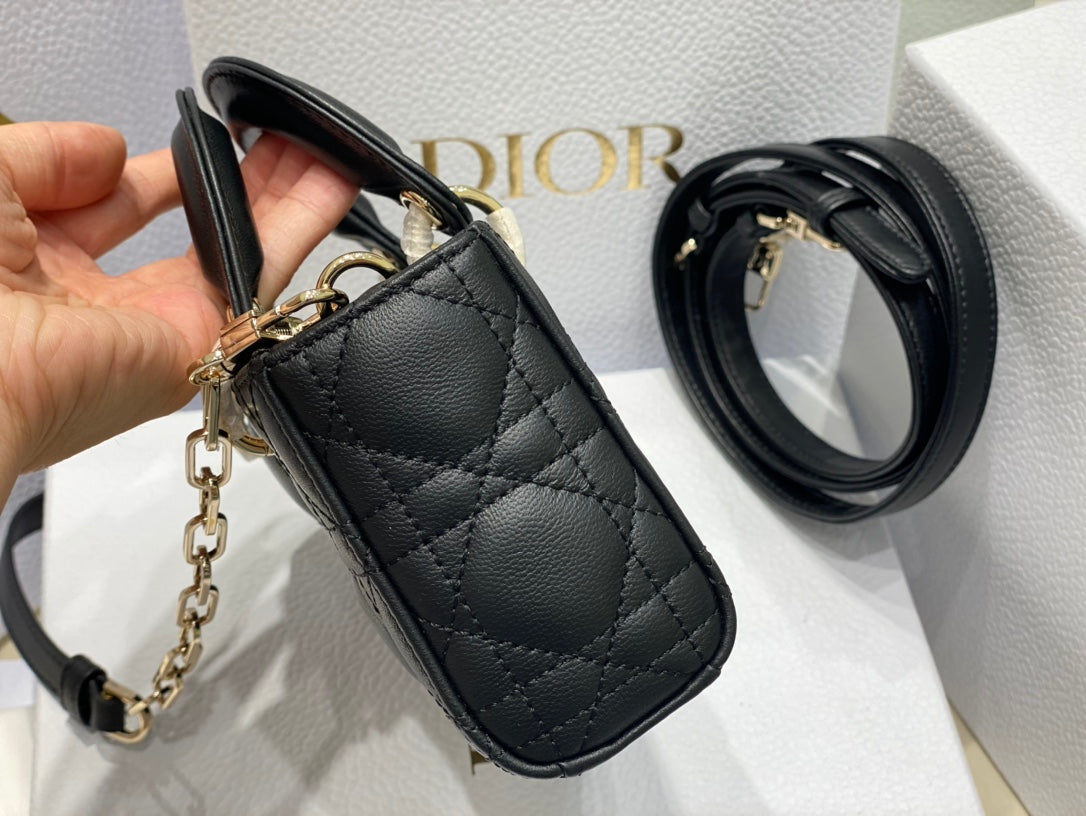 DIOR MICRO LADY D-JOY 16.5 BLACK LAMBSKIN
