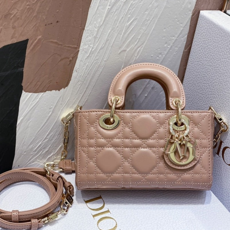 DIOR MICRO LADY D-JOY 16.5 ROSE LAMBSKIN