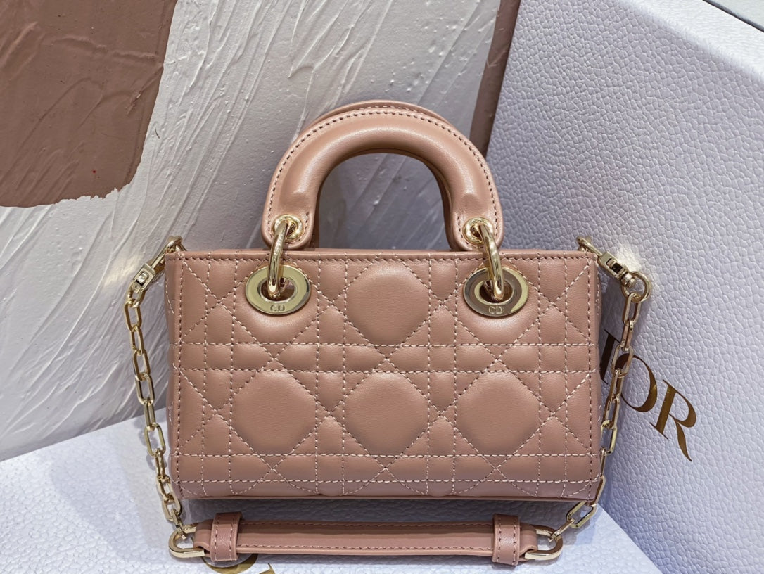 DIOR MICRO LADY D-JOY 16.5 ROSE LAMBSKIN