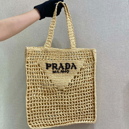 PRADA SMALL LOGO RAFIA TOTE 38CM