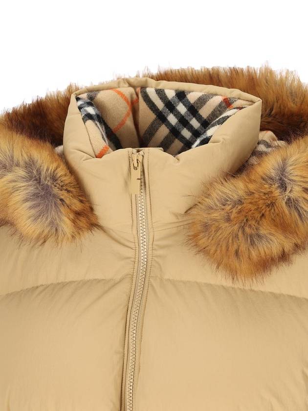 Burberry Faux Fur Trim Hooded Short Down Padding Flax