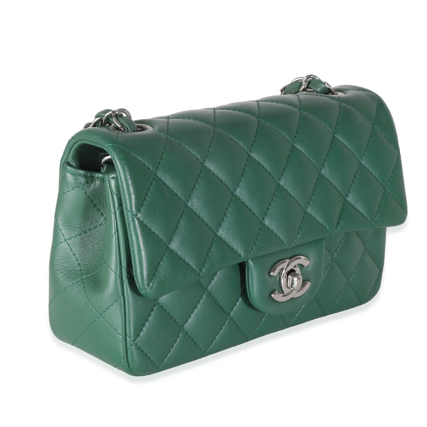 CHANEL - Dark Green Quilted Lambskin Mini Rectangular Flap Bag