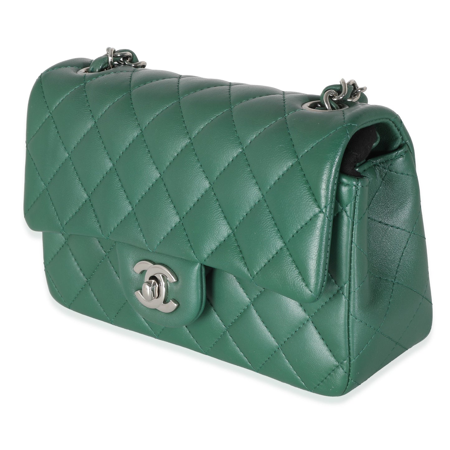 CHANEL - Dark Green Quilted Lambskin Mini Rectangular Flap Bag