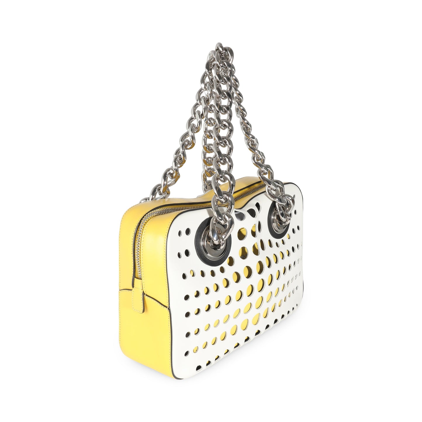 PRADA - White Yellow Calfskin City Fori Chain Bag