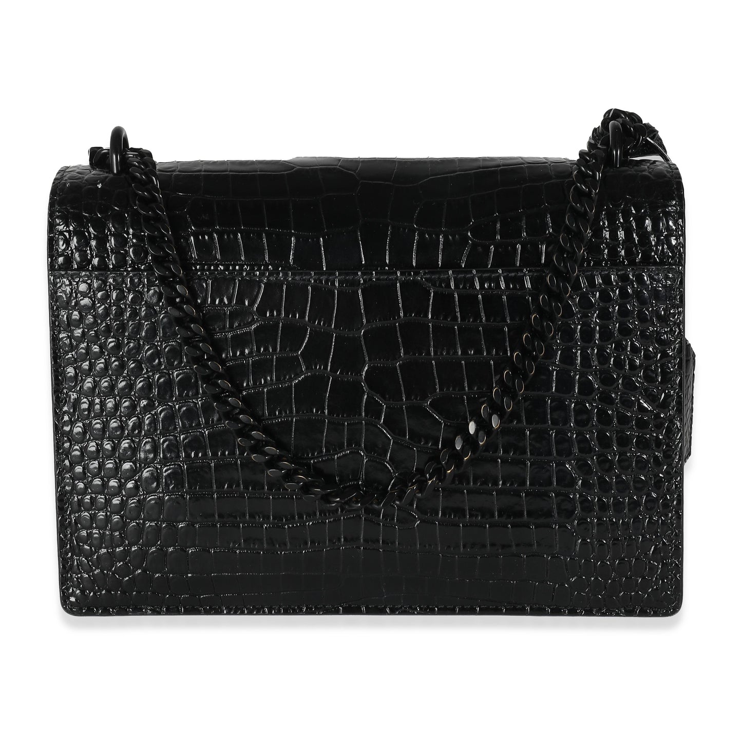 SAINT LAURENT - Black Croc Embossed Calfskin Medium Sunset