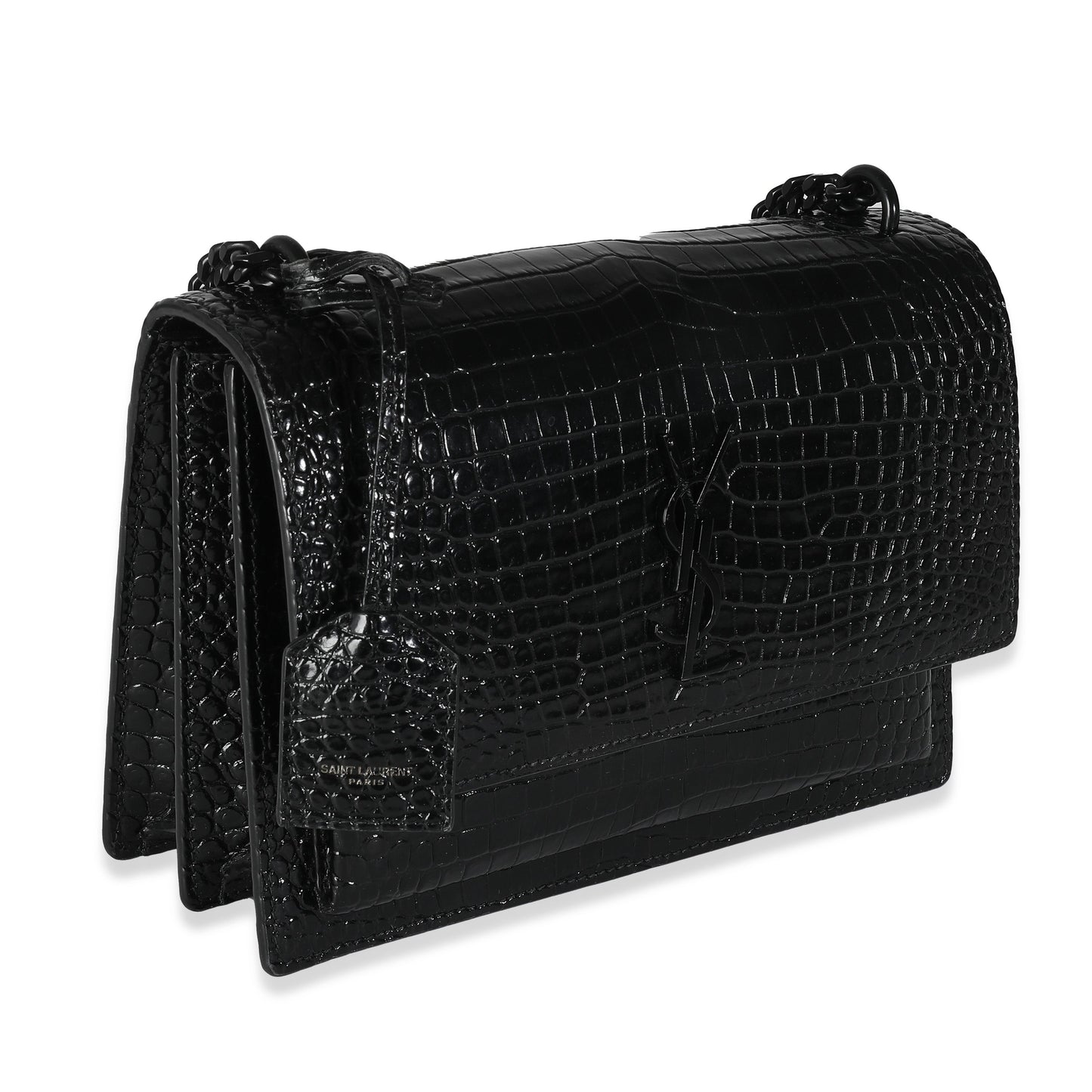 SAINT LAURENT - Black Croc Embossed Calfskin Medium Sunset
