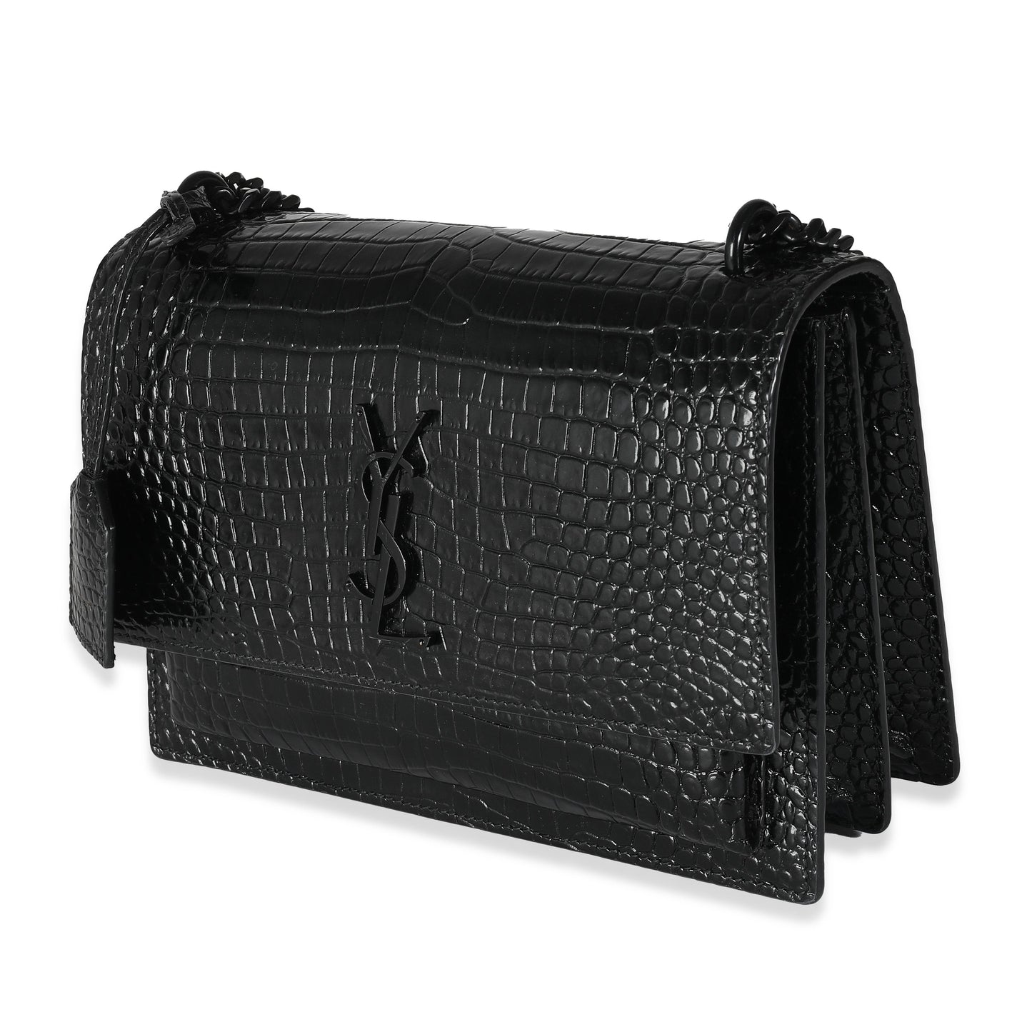 SAINT LAURENT - Black Croc Embossed Calfskin Medium Sunset