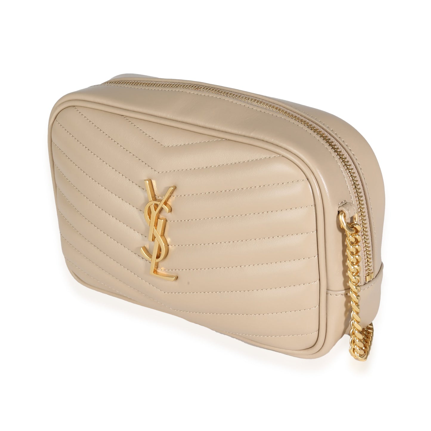 SAINT LAURENT - Dark Beige Chevron Calfskin Mini Lou Crossbody Bag