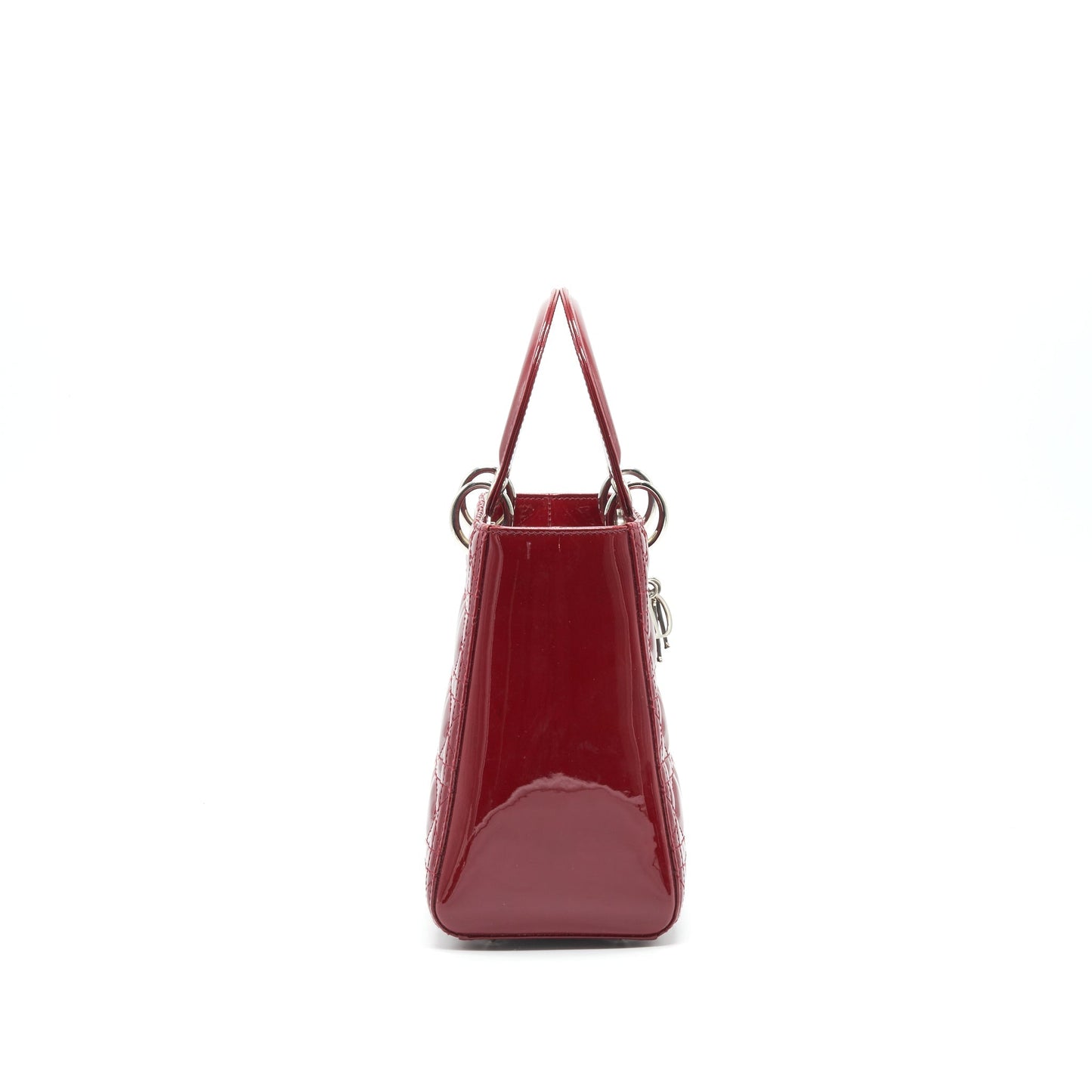 CHRISTIAN DIOR MEDIUM LADY DIOR RED PATENT LEATHER BAG