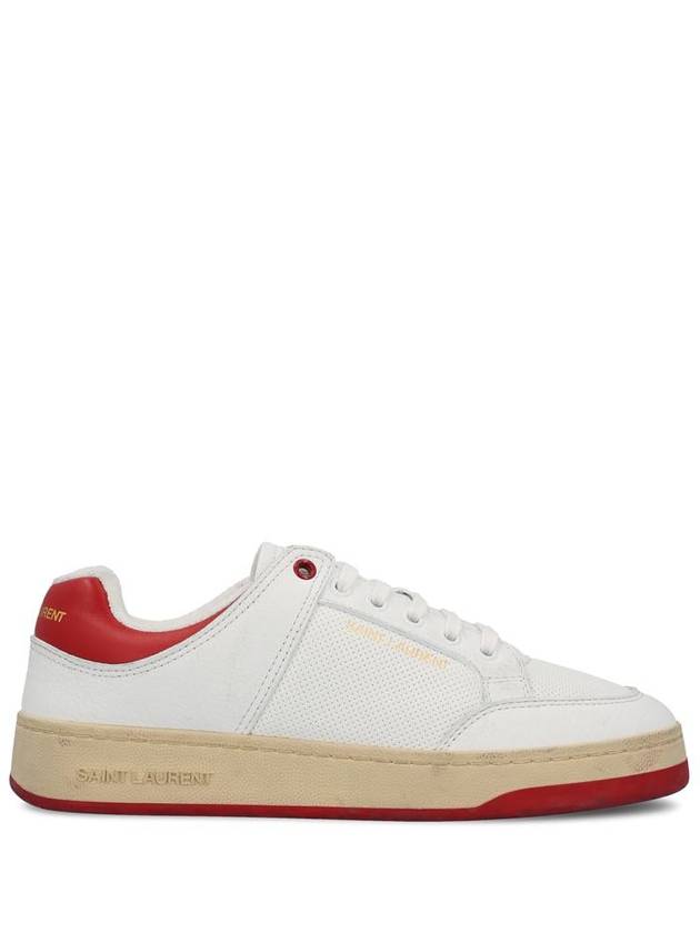 Saint Laurent Crack Lace Up Calf Leather Low Top Sneakers White Red