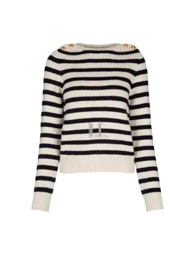 CELINE Marinière Boat Neck Knit Top Navy Off White