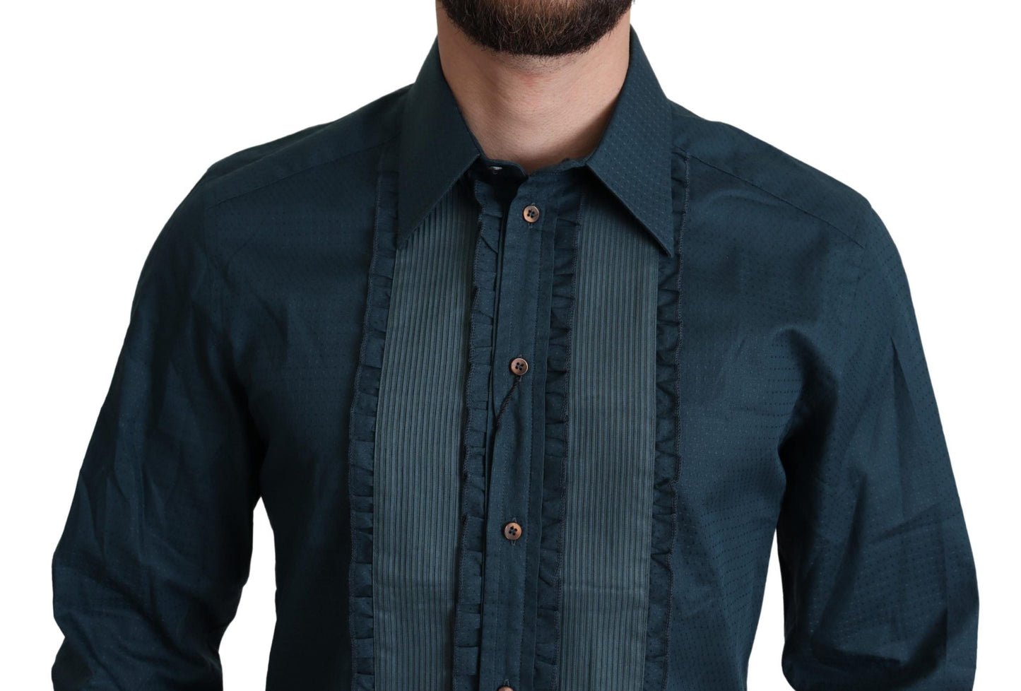 Dolce & Gabbana Blue Placket Cotton Dress Formal Men's Shirt