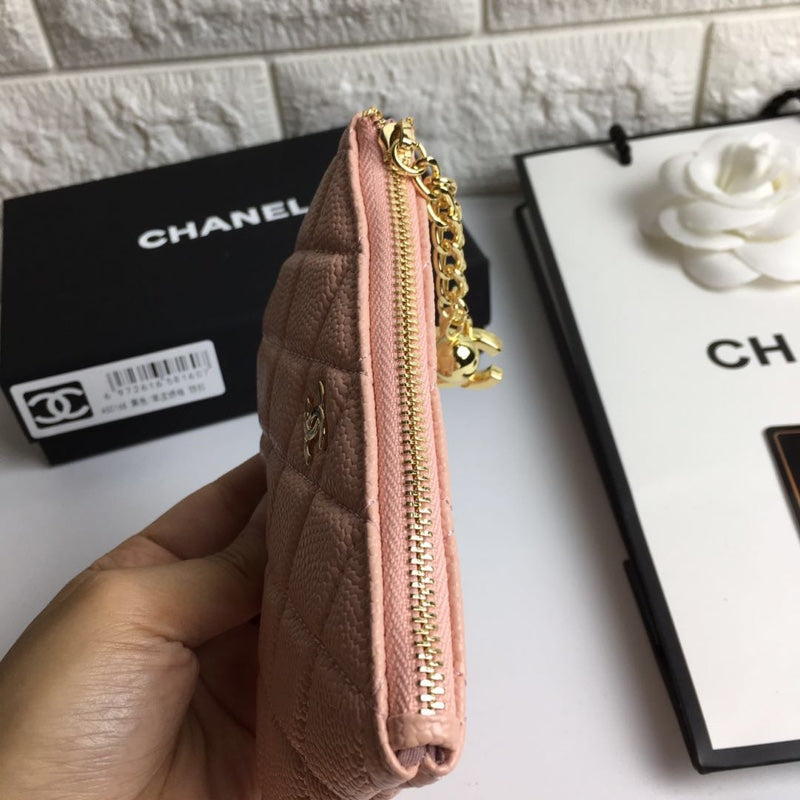 CHANEL CLASSIC SMALL ZIPPED POUCH 15 PALE PINK CALFSKIN GOLD ICON