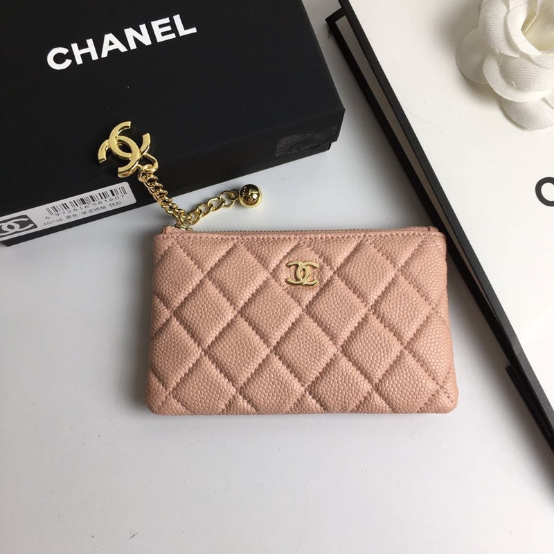 CHANEL CLASSIC SMALL ZIPPED POUCH 15 PALE PINK CALFSKIN GOLD ICON