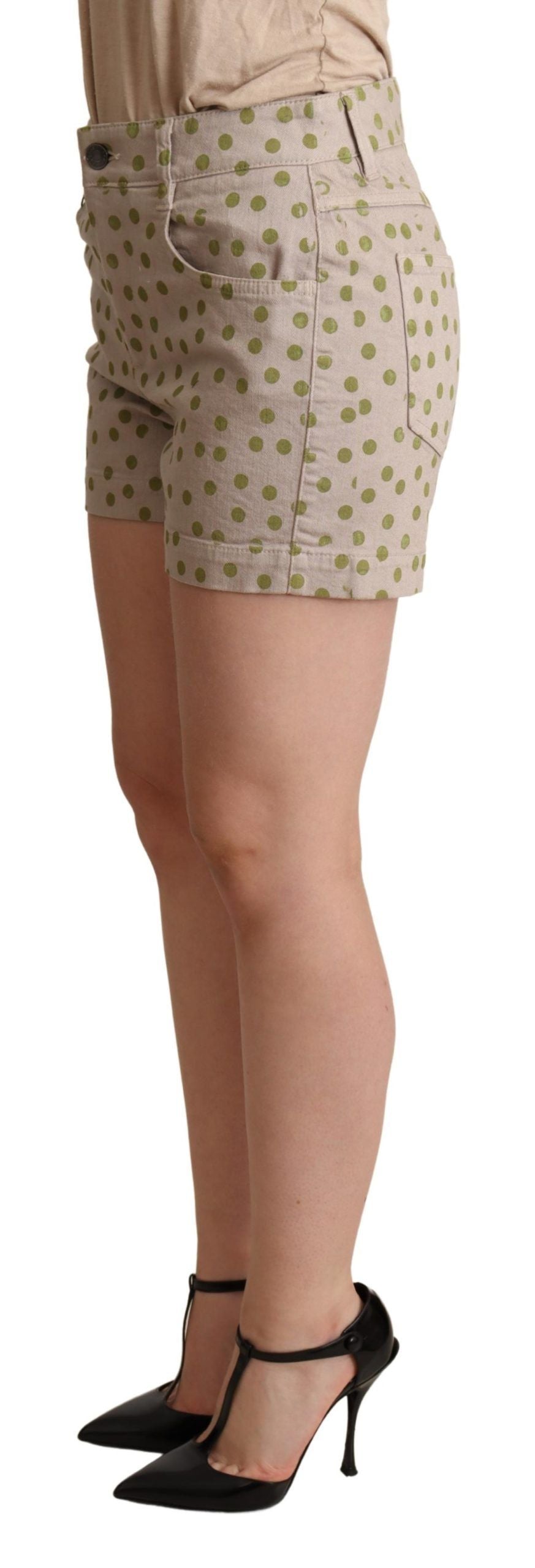 Dolce & Gabbana Beige Polka Dots Denim Cotton Stretch Women's Shorts