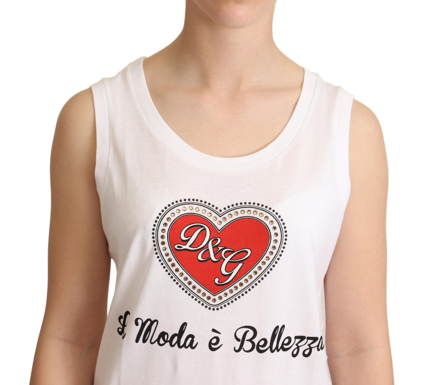 Dolce & Gabbana White La Moda Crystal Tank Top Women's T-shirt