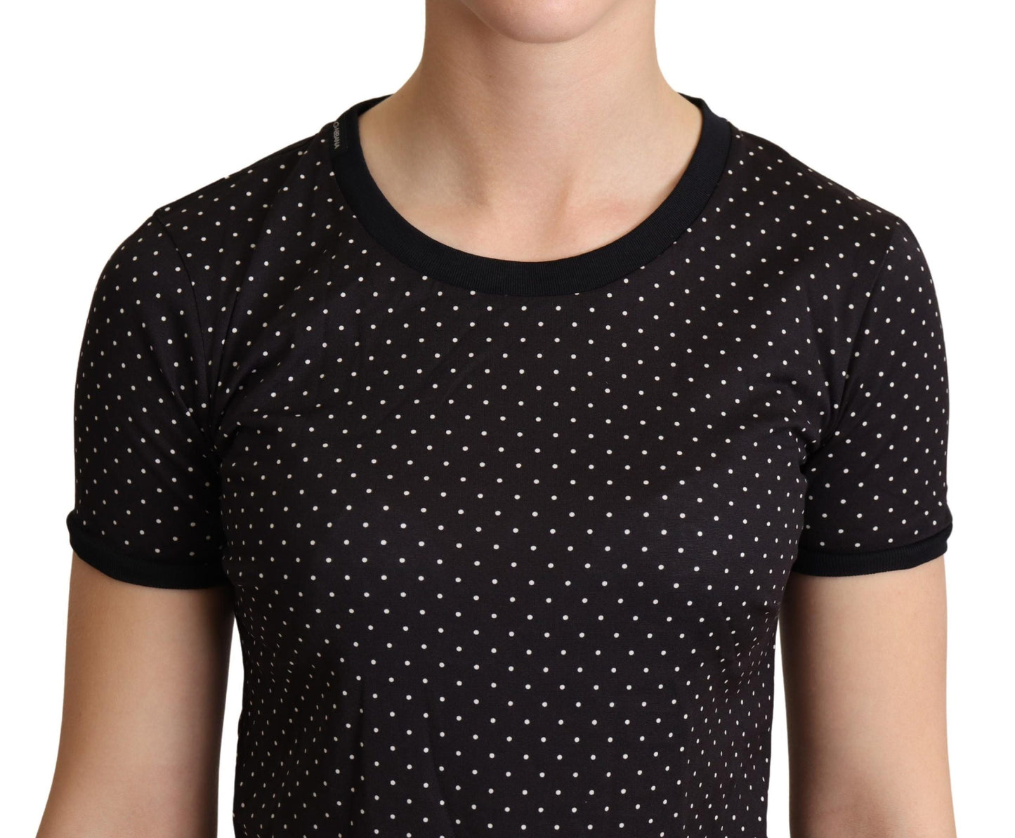 Dolce & Gabbana Black Dotted Crewneck Cotton Women's T-shirt