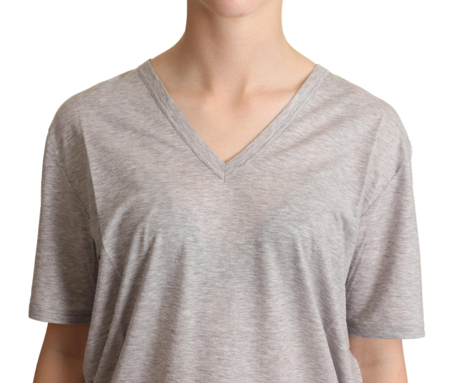 Dolce & Gabbana Gray Solid 100% Cotton V-neck Top Women's T-shirt