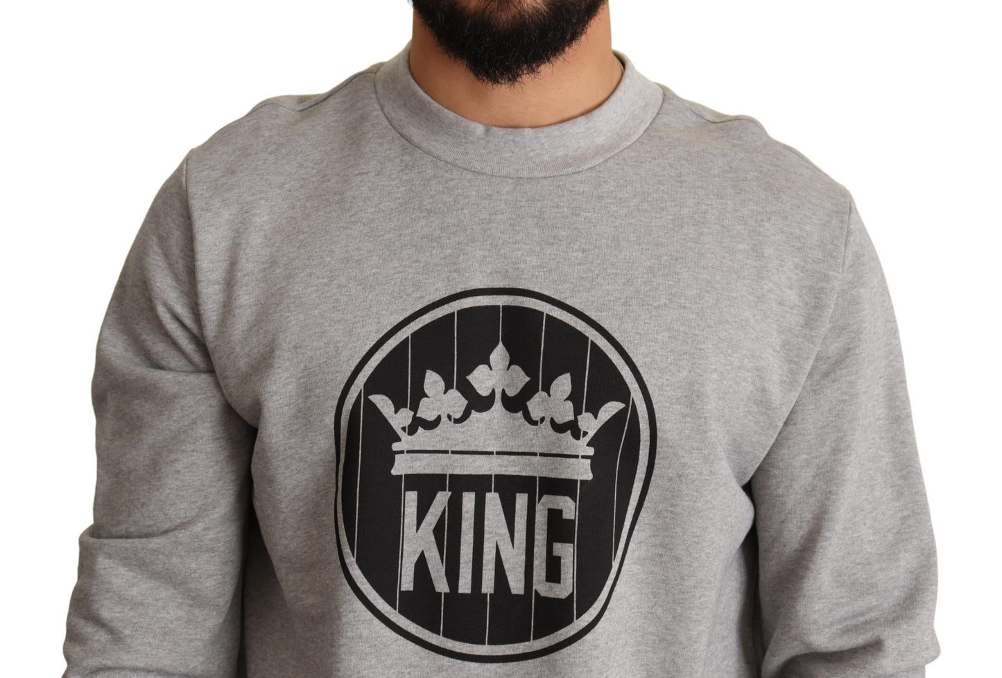 Dolce & Gabbana Gray Crown King Print Cotton Men's Sweater