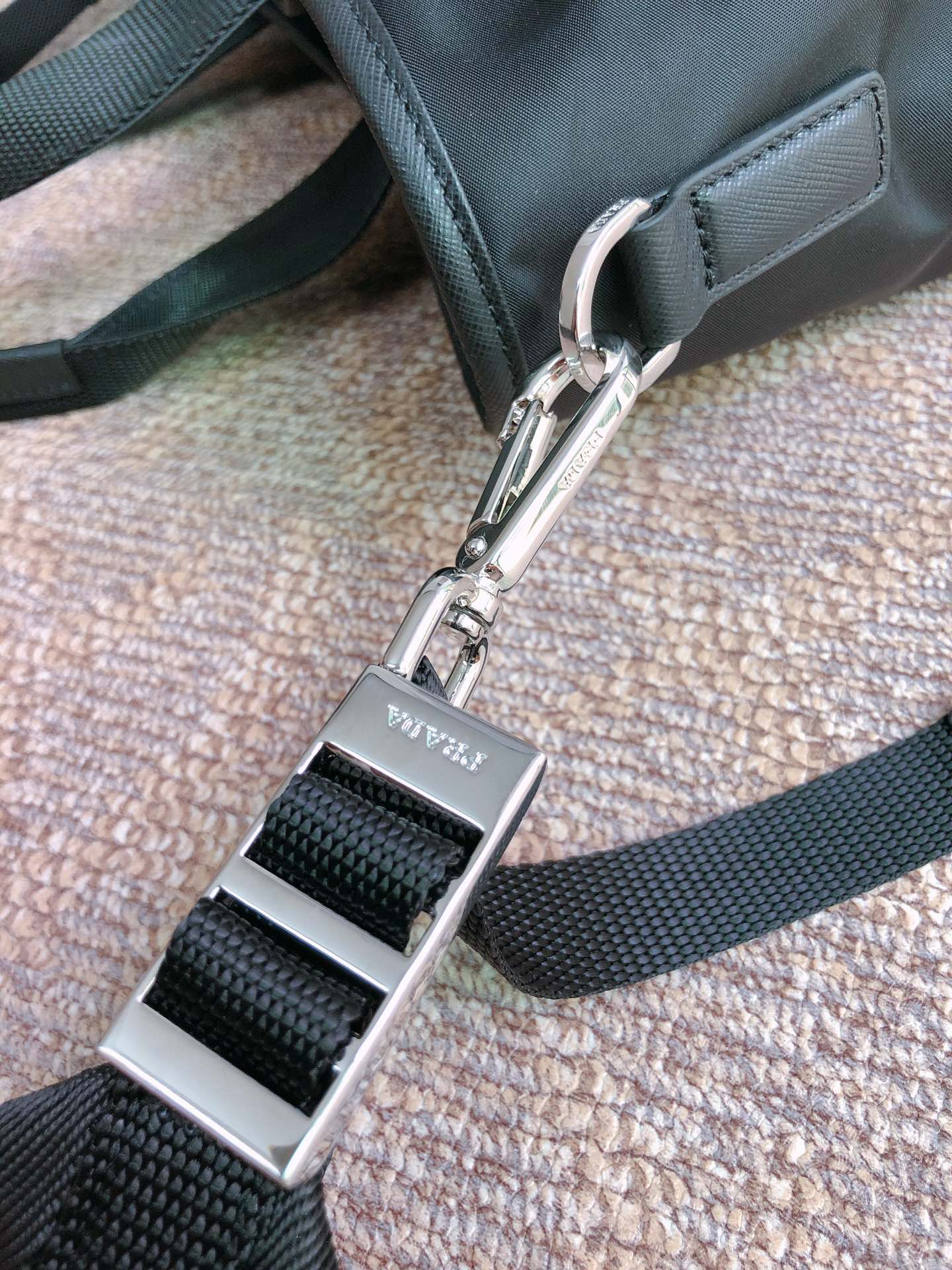 PRADA TOTE BAG 38 IN BLACK RE-NYLON AND SAFFIANO LEATHER TRIM