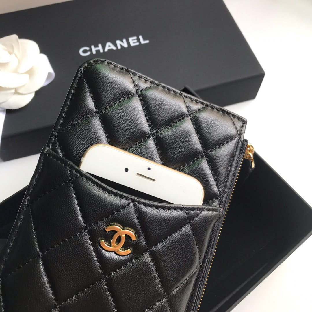 CHANEL MOBILE PURSE 19.5 BLACK CALFSKIN GOLD ICON
