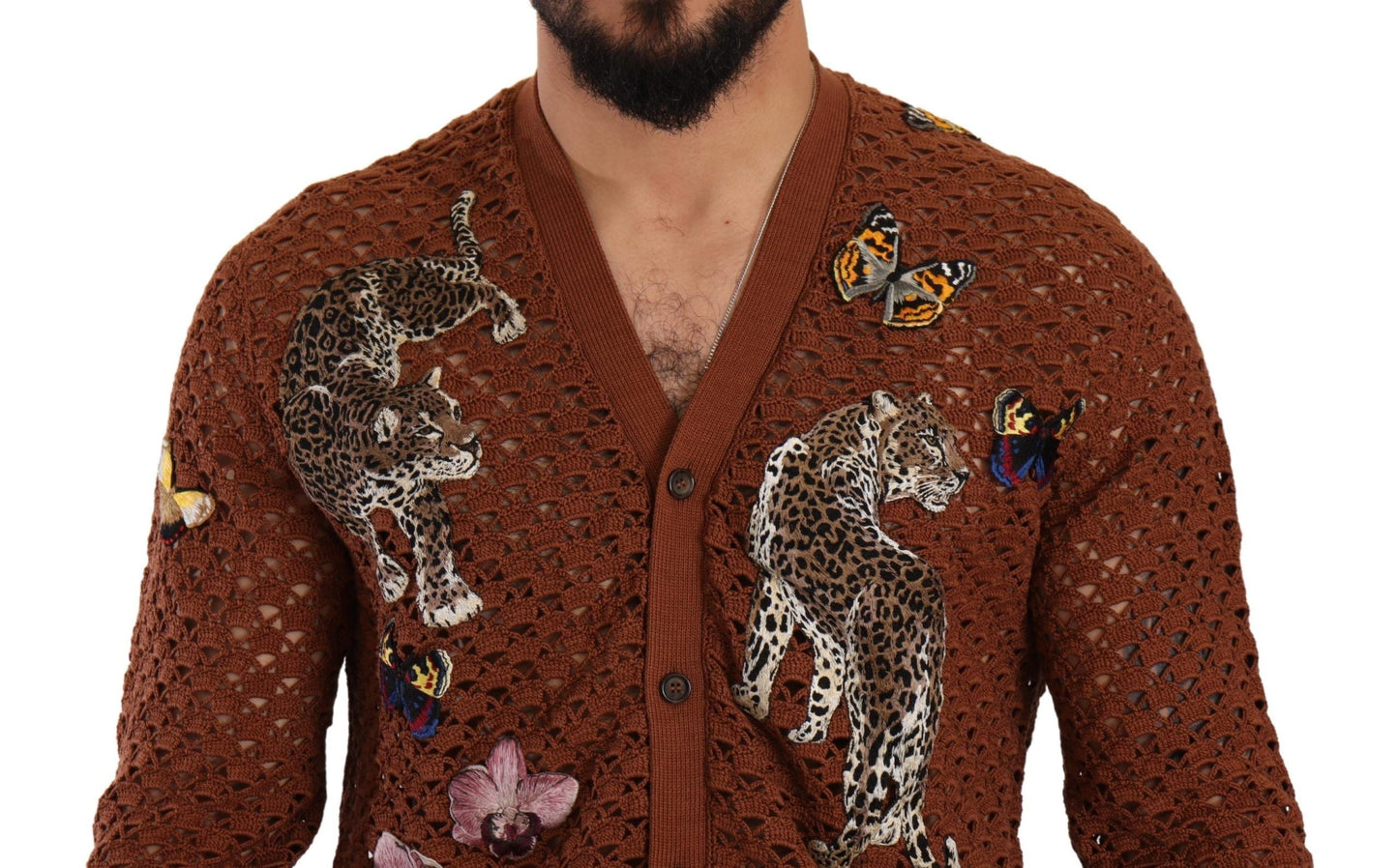 Dolce & Gabbana Brown Leopard Butterfly Cardigan Men's Sweater