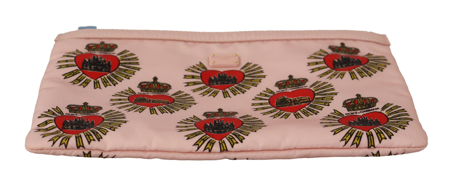 Dolce & Gabbana Clutch Pink D&G Logo Devotion Heart Toiletry Pouch Women's Wallet