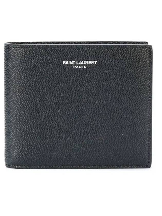 Saint Laurent Classic Logo Textured Leather Half Wallet Black