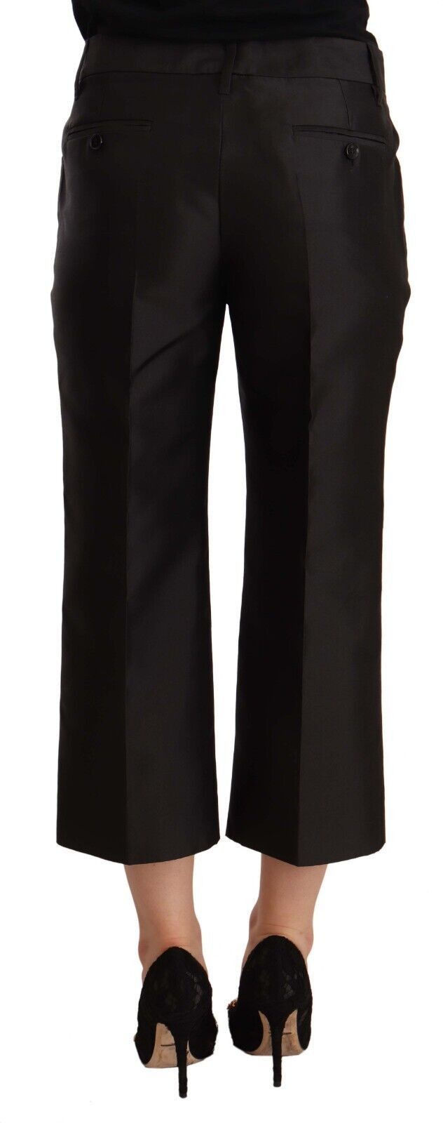 Dolce & Gabbana Black 100% Silk Flared Cropped Women's Pants