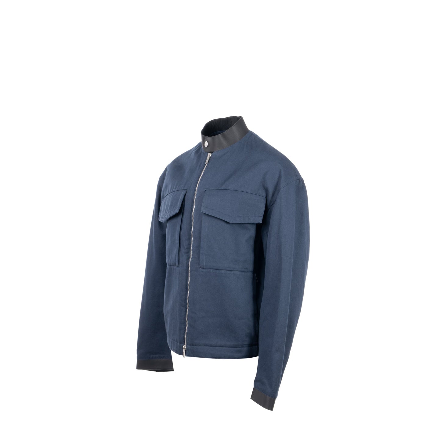 Hermes size 46 jacket with leather detail navy / black