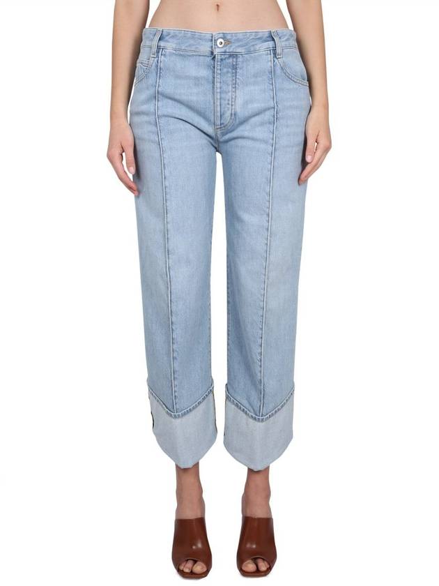 Bottega Veneta Turn-Up Hem Curved Light Bleached Straight Jeans Blue