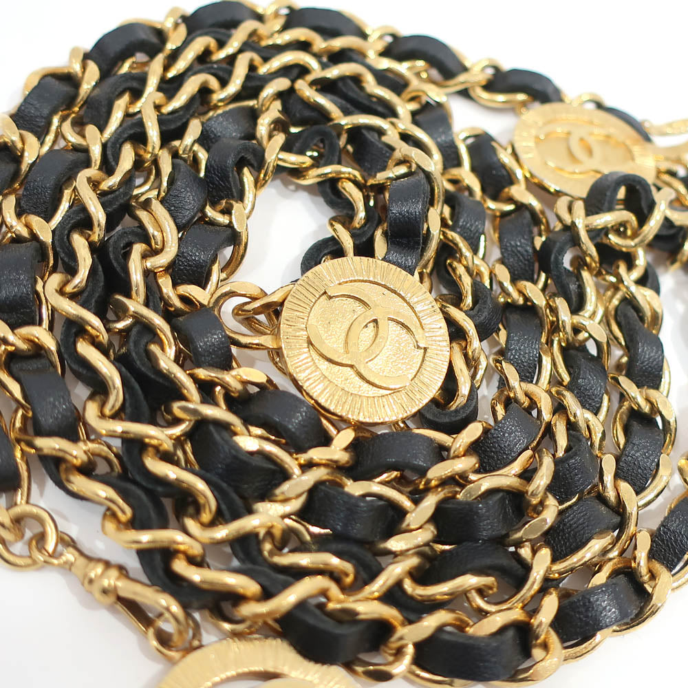 CHANEL 3 Chain Belt CC Mark Coin Accessories Vintage 1984 approximately 930 cm approximately 207.0 g Black/Gen GP Gold Women Dress Only