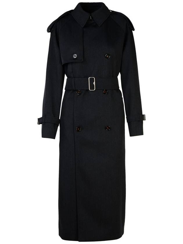 Burberry Double Breasted Long Wool Trench Coat Grey Melange