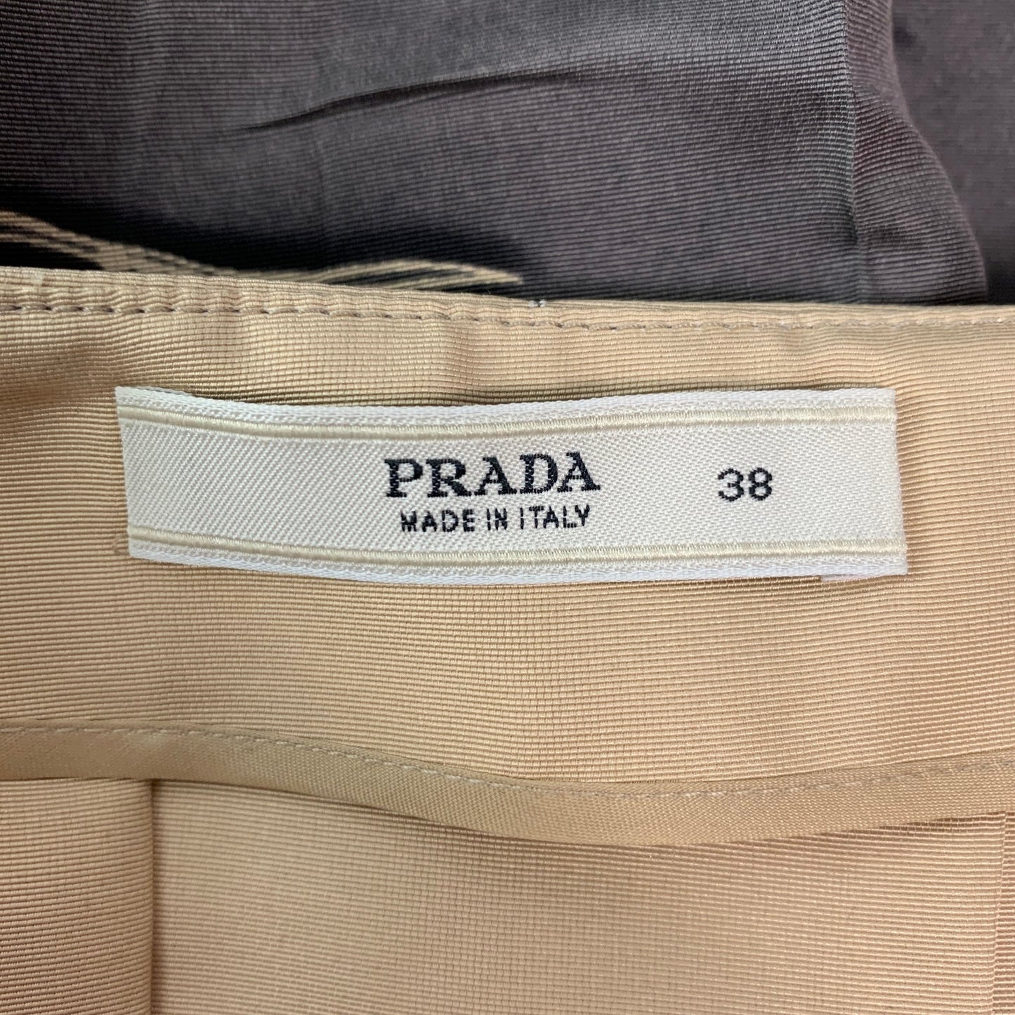 PRADA Size 2 Grey & Beige Silk Abstract Pleated Skirt