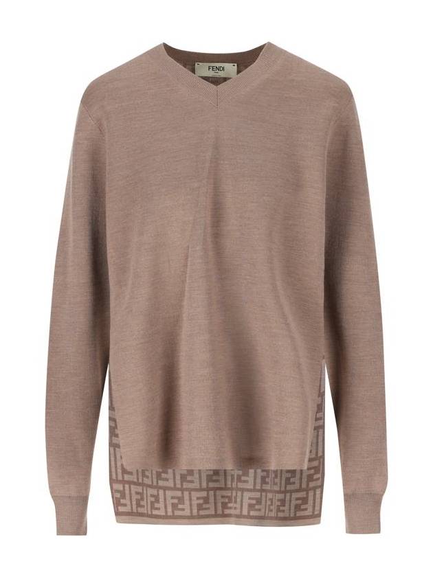Fendi V-Neck Double Fabric Sweater Grey