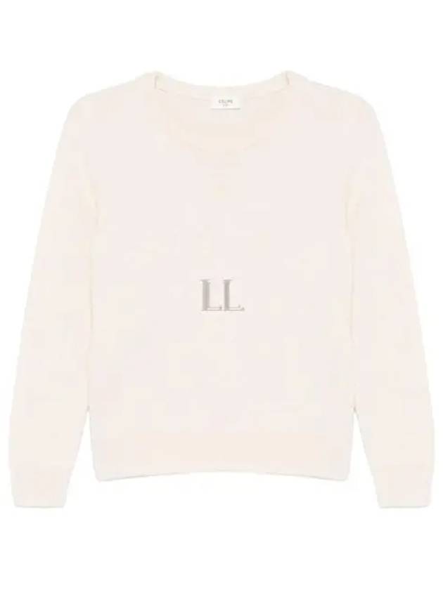 CELINE Triomphe Jacquard Crew Neck Heritage Cashmere Knit Top Off White
