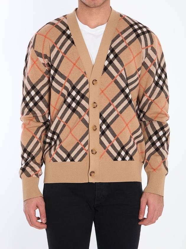 Burberry Check Wool Mohair Blend Cardigan Sand