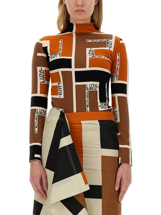 Fendi FF Puzzle Print High Neck Knit Top