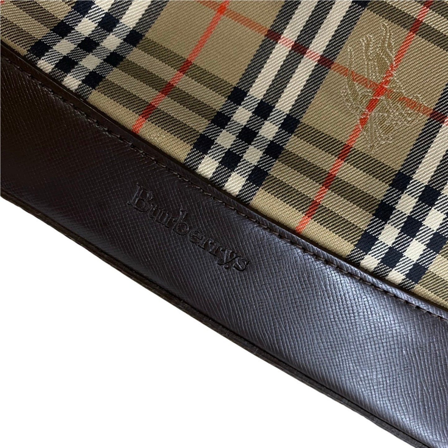 Burberry Burberrys Leather Canvas Handbag Tote Bag ()