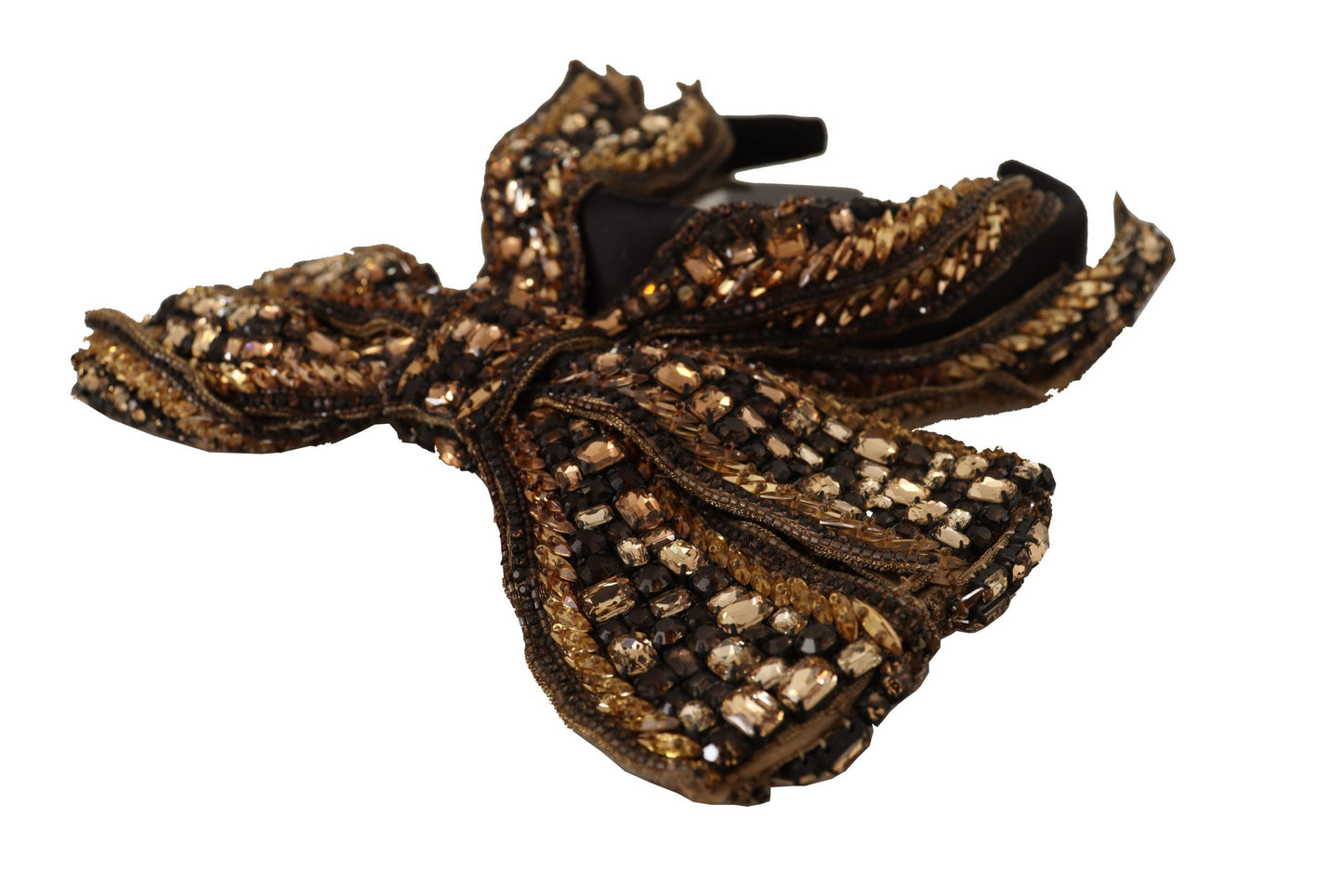Dolce & Gabbana Gold Crystal Beaded Sequined Silk Bow Headband Women's Diadem