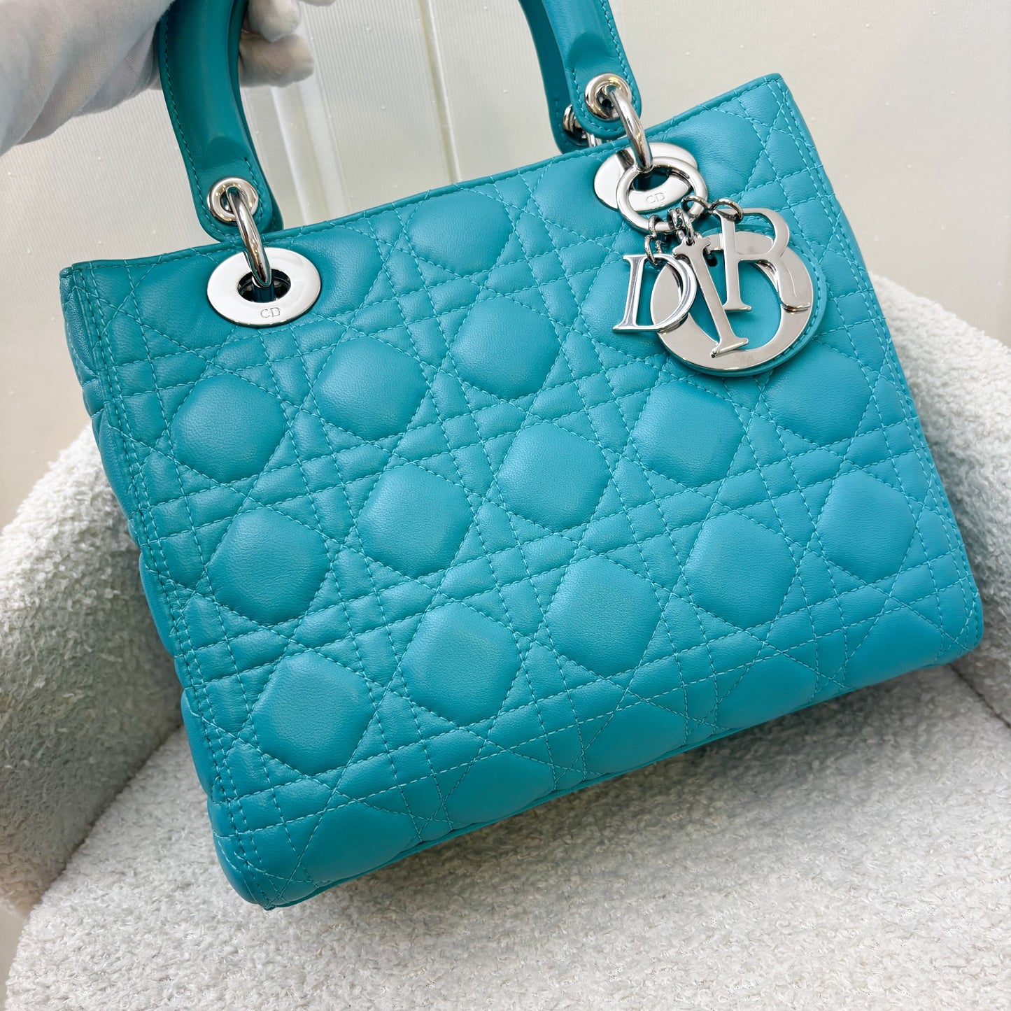 Dior Medium Lady Dior in Turquoise Lambskin and SHW
