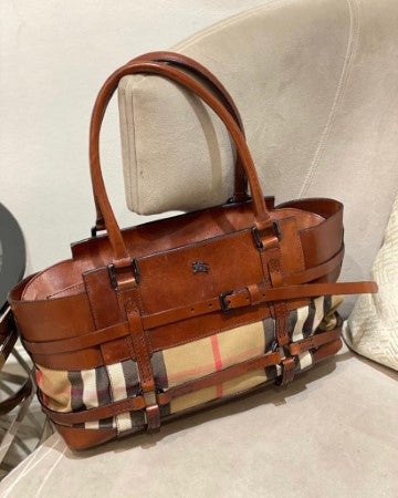 Burberry Camel House Check Bridle Satchel Bag