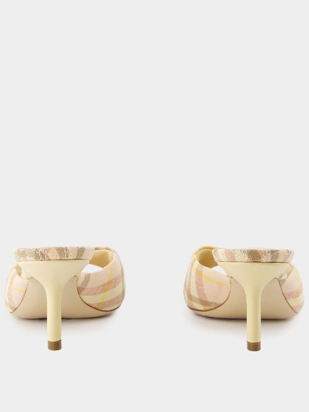 Burberry Mews Checked Linen Blend Low Kitten Heel Mule Teacup