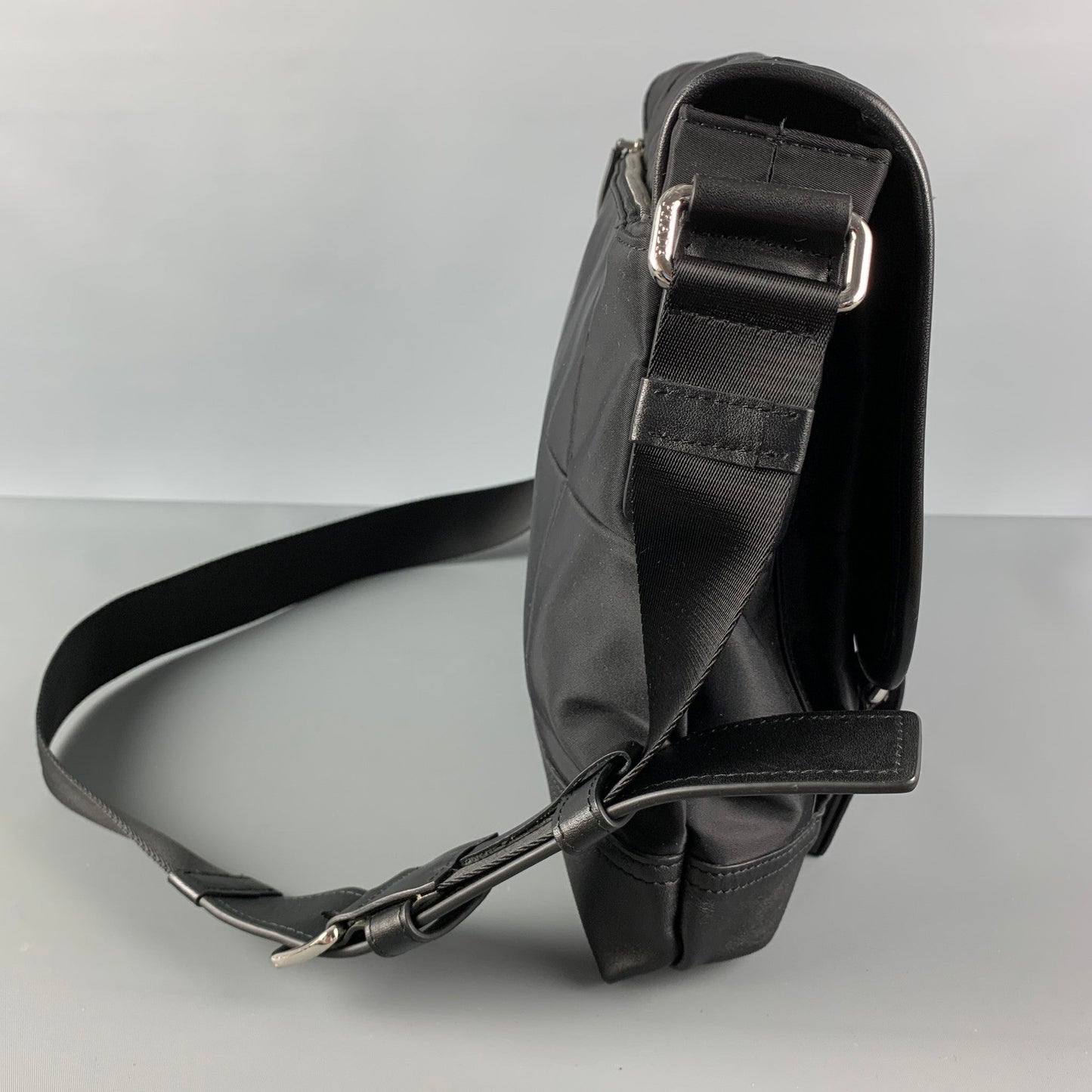 PRADA Black Leather Nylon Cross Body Messenger Bag