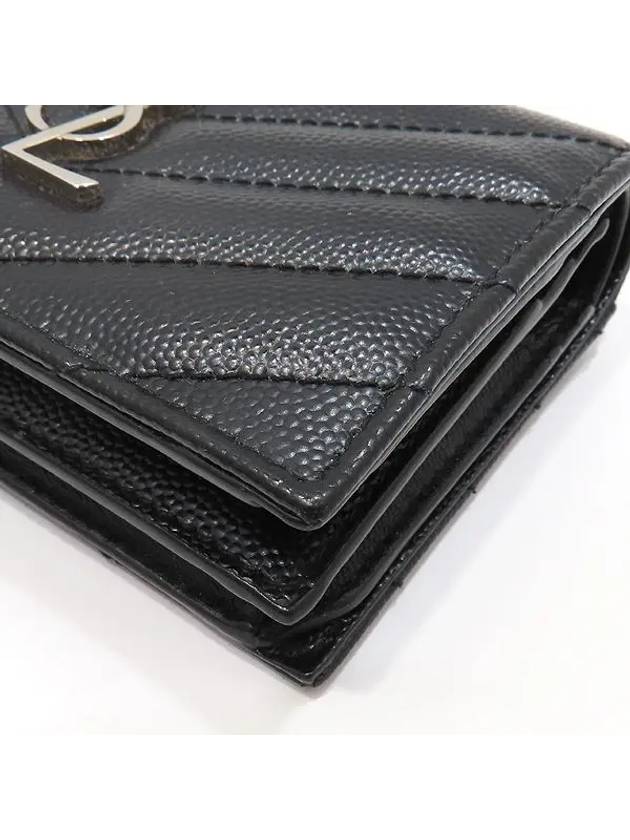 Saint Laurent 530841 Black leather monogram metal silver logo card holder bi fold wallet