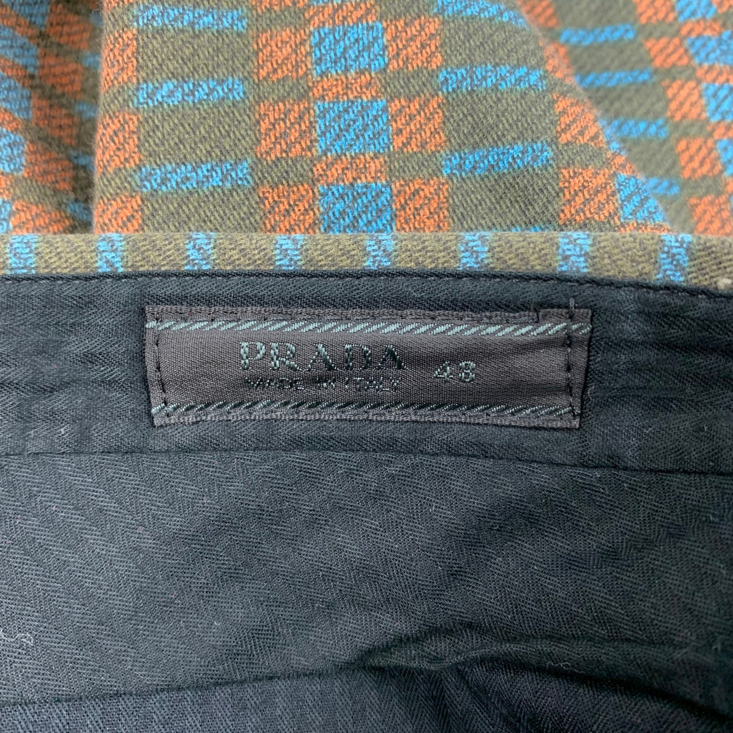 PRADA Size 32 Green Blue Squares Cotton Casual Pants