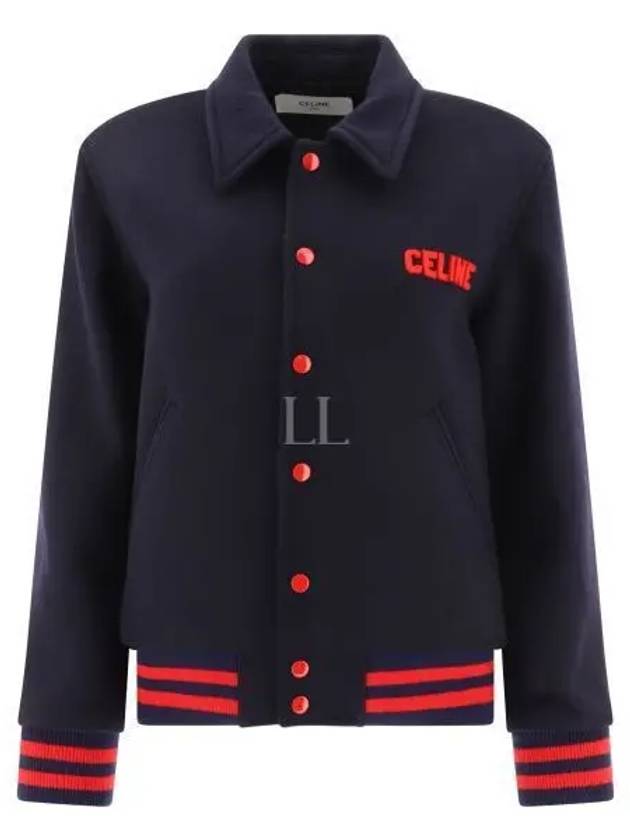 CELINE Paris Teddy Jacket in Textured Wool Navy