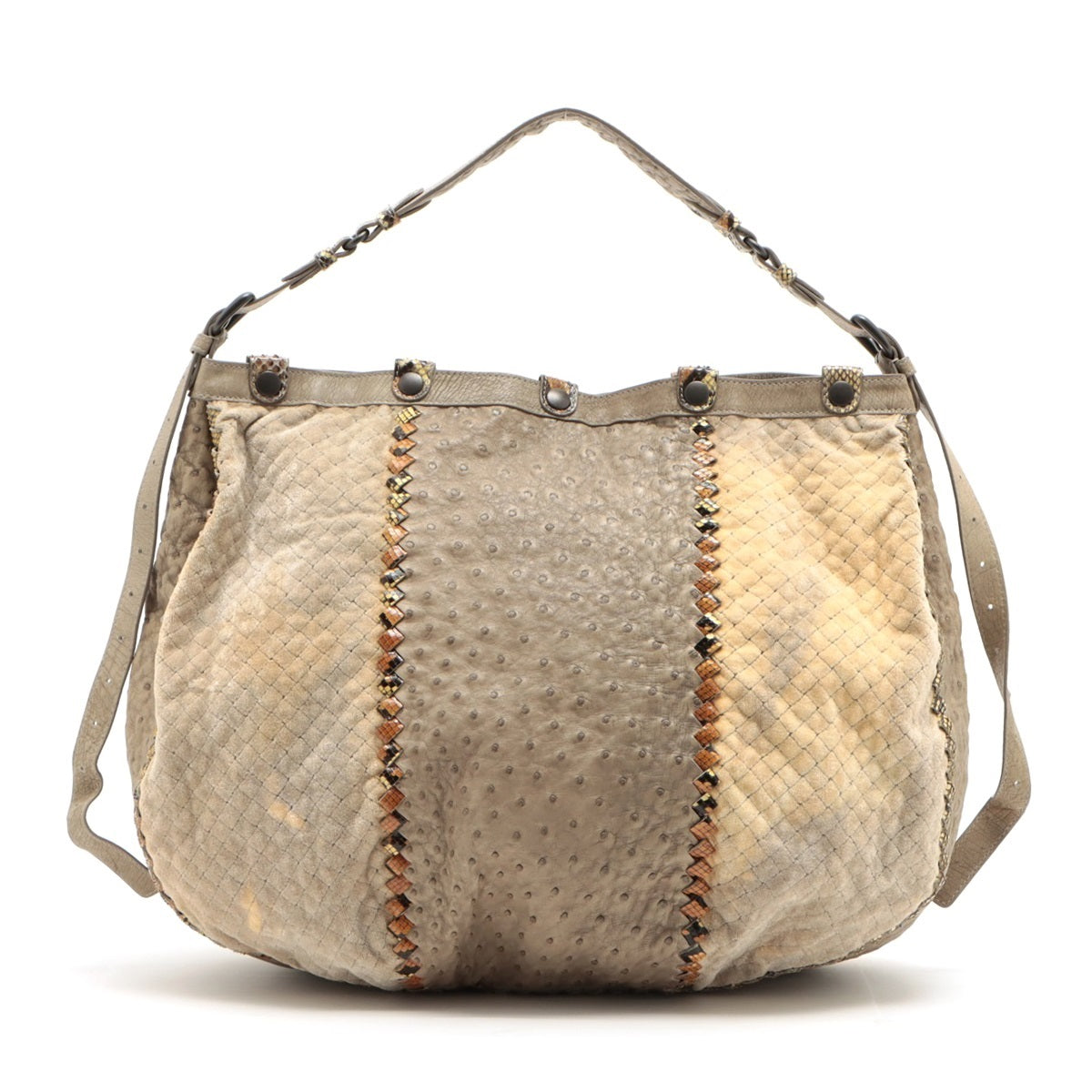 Bottega Veneta Interlude Shoulder Bag Beige Ostrich Pearson × Suede