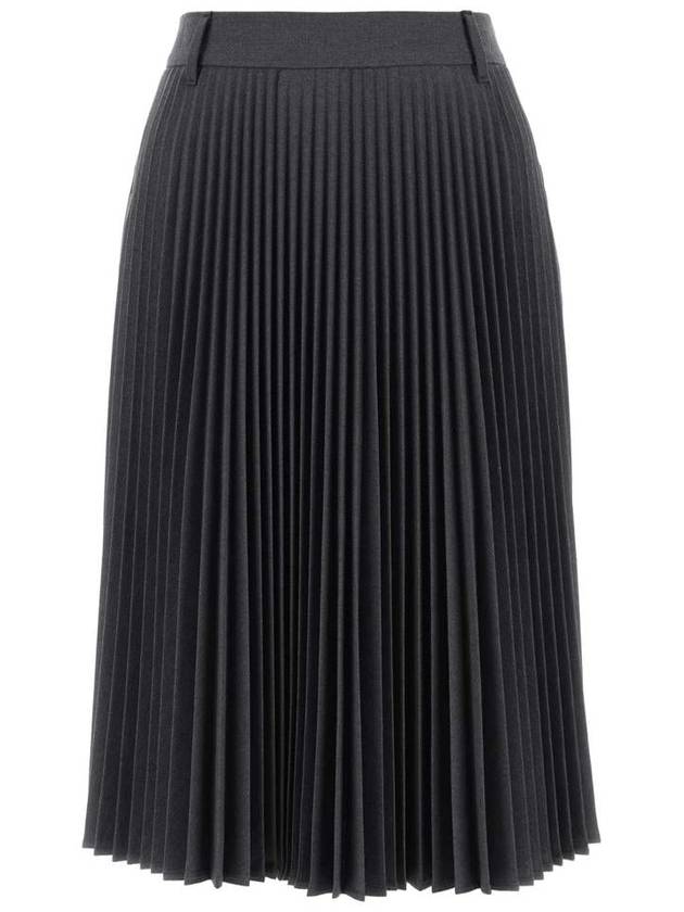 Burberry Women's Paneled Wool Blend Pleated Skirt Dark Gray Melange
