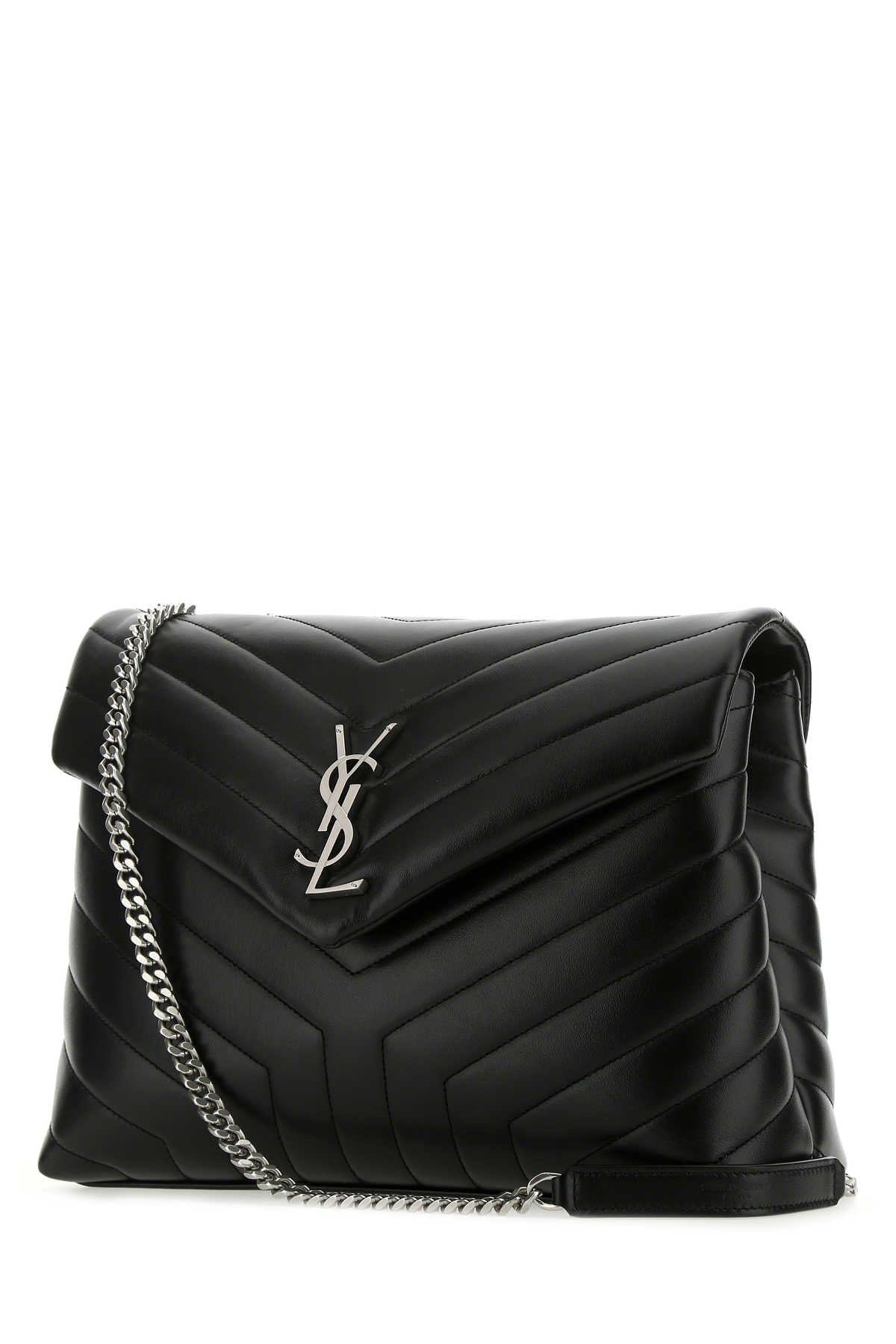 Saint Laurent Women Black Leather Medium Loulou Shoulder Bag